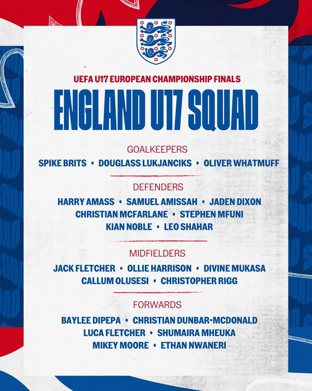 England U 17 squad list