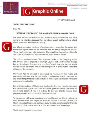 Statement from Asamoah Gyan Lawyer